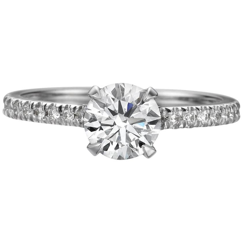 1.51 Carat Round Brilliant Cut Diamond Engagement Ring on 18 Karat White Gold For Sale