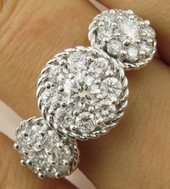 1.51 Carat Round Diamond 3-Stone Cluster Engagement Wedding White Gold Ring