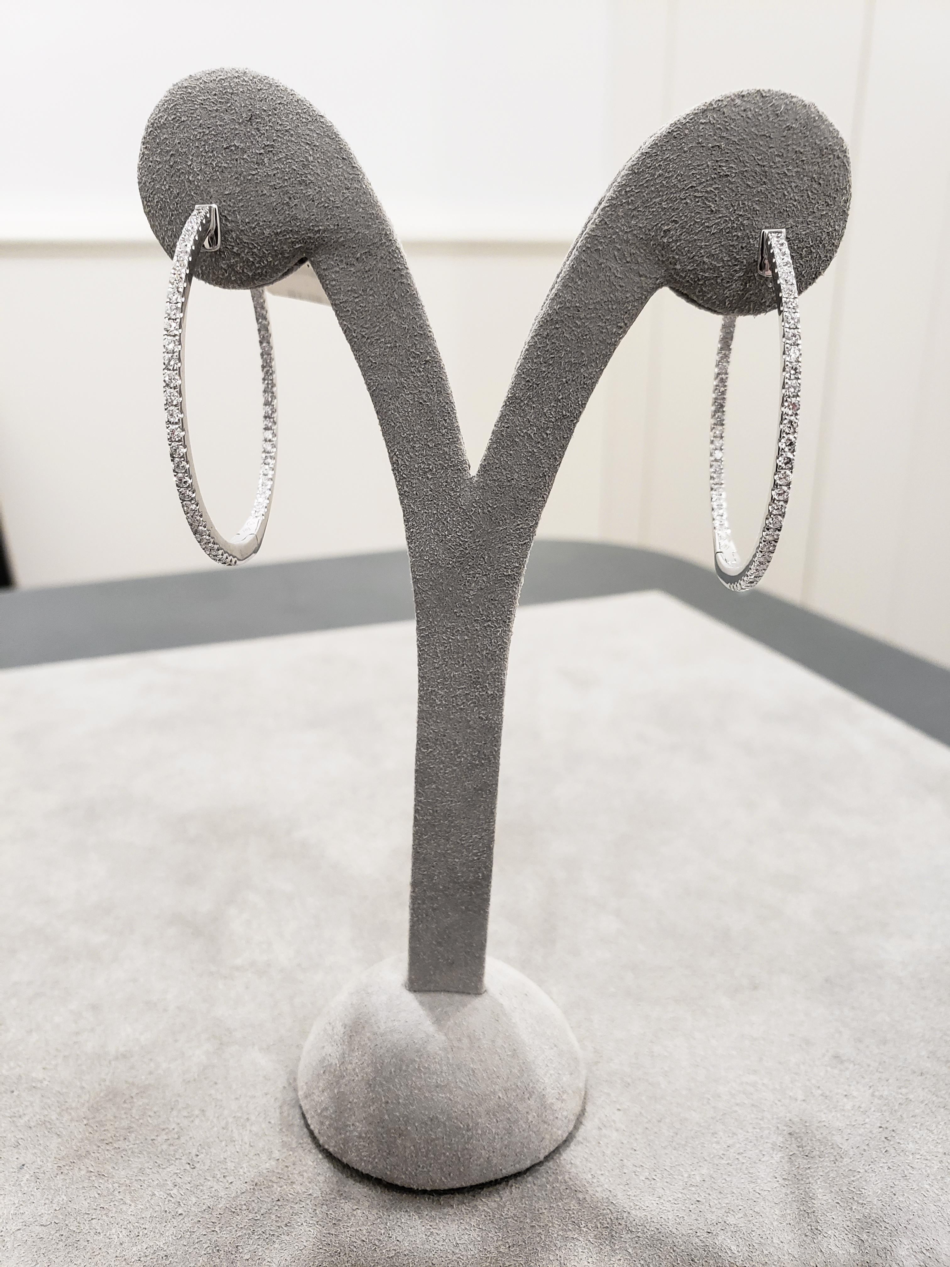 Contemporary Roman Malakov, 1.51 Carat Round Diamond Pave Hoop Earrings For Sale