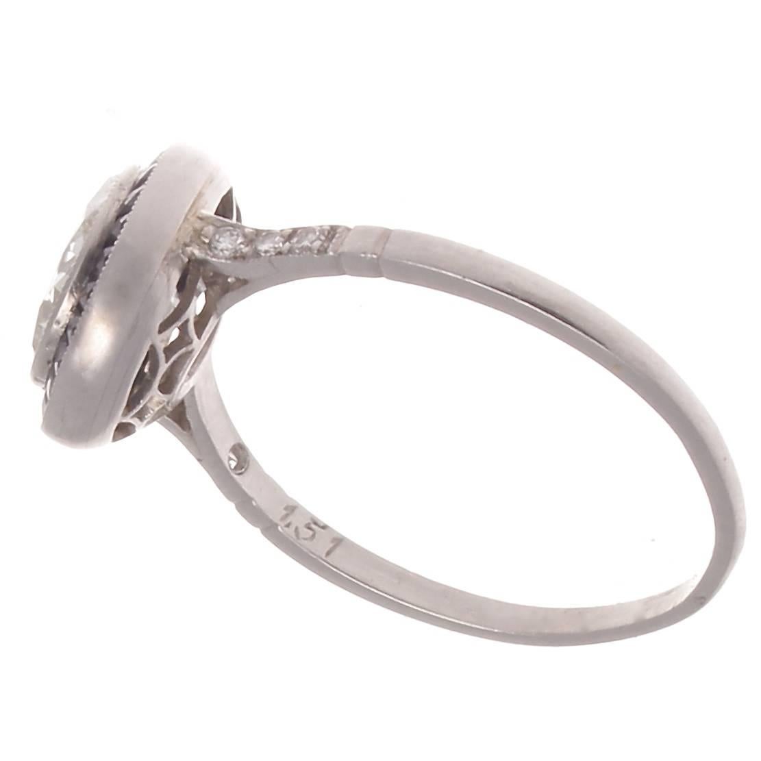 Art Deco 1.51 Carat Round Diamond Sapphire Engagement Ring