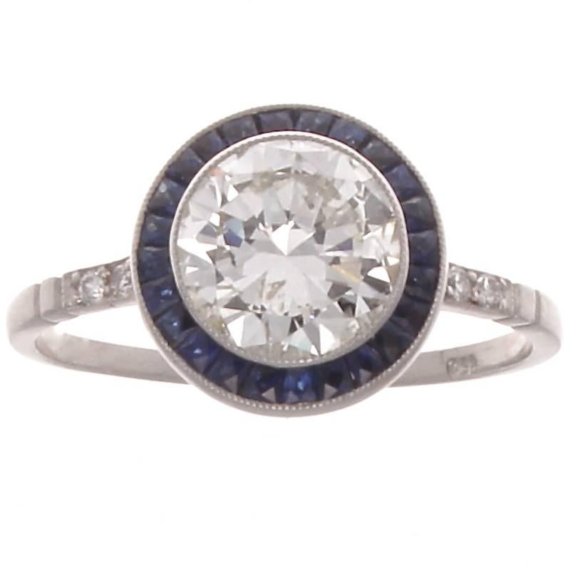 1.51 Carat Round Diamond Sapphire Engagement Ring