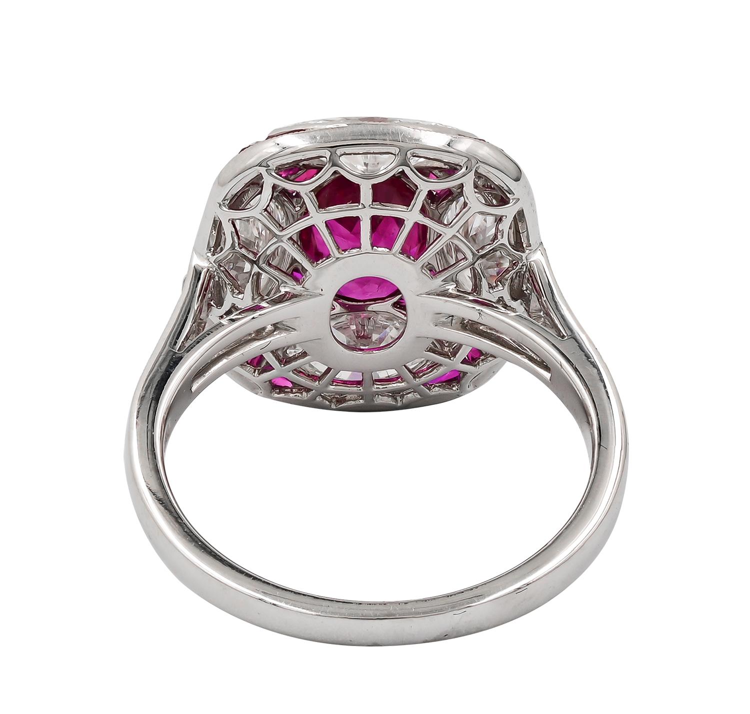 Sophia D, 1.51 Carat Ruby and Diamond Art Deco Style Ring in Platinum In New Condition For Sale In New York, NY