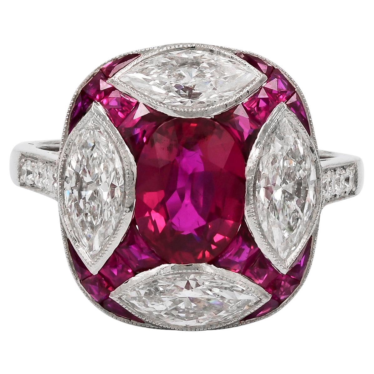 Sophia D, 1.51 Carat Ruby and Diamond Art Deco Style Ring in Platinum For Sale