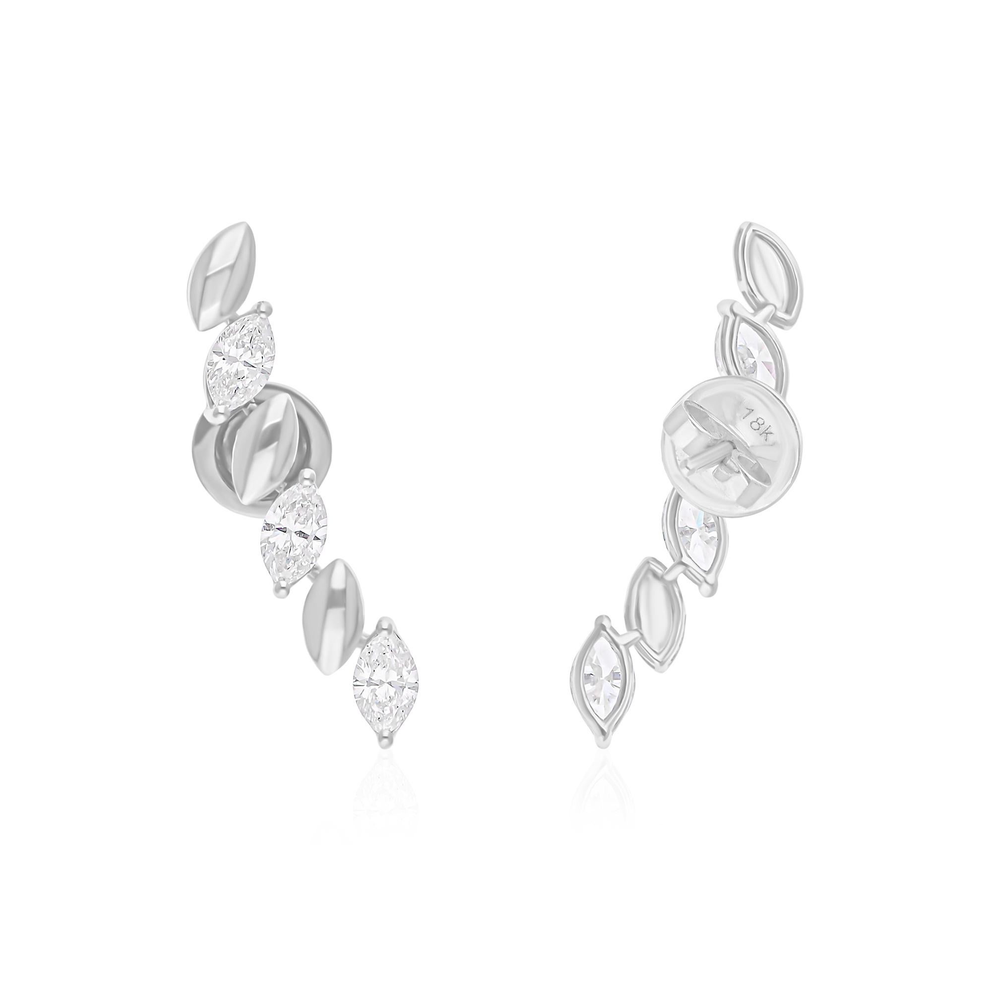 1,51 Karat SI Reinheit HI Farbe Marquise Diamant Blatt Ohrringe 14k Weißgold (Moderne) im Angebot