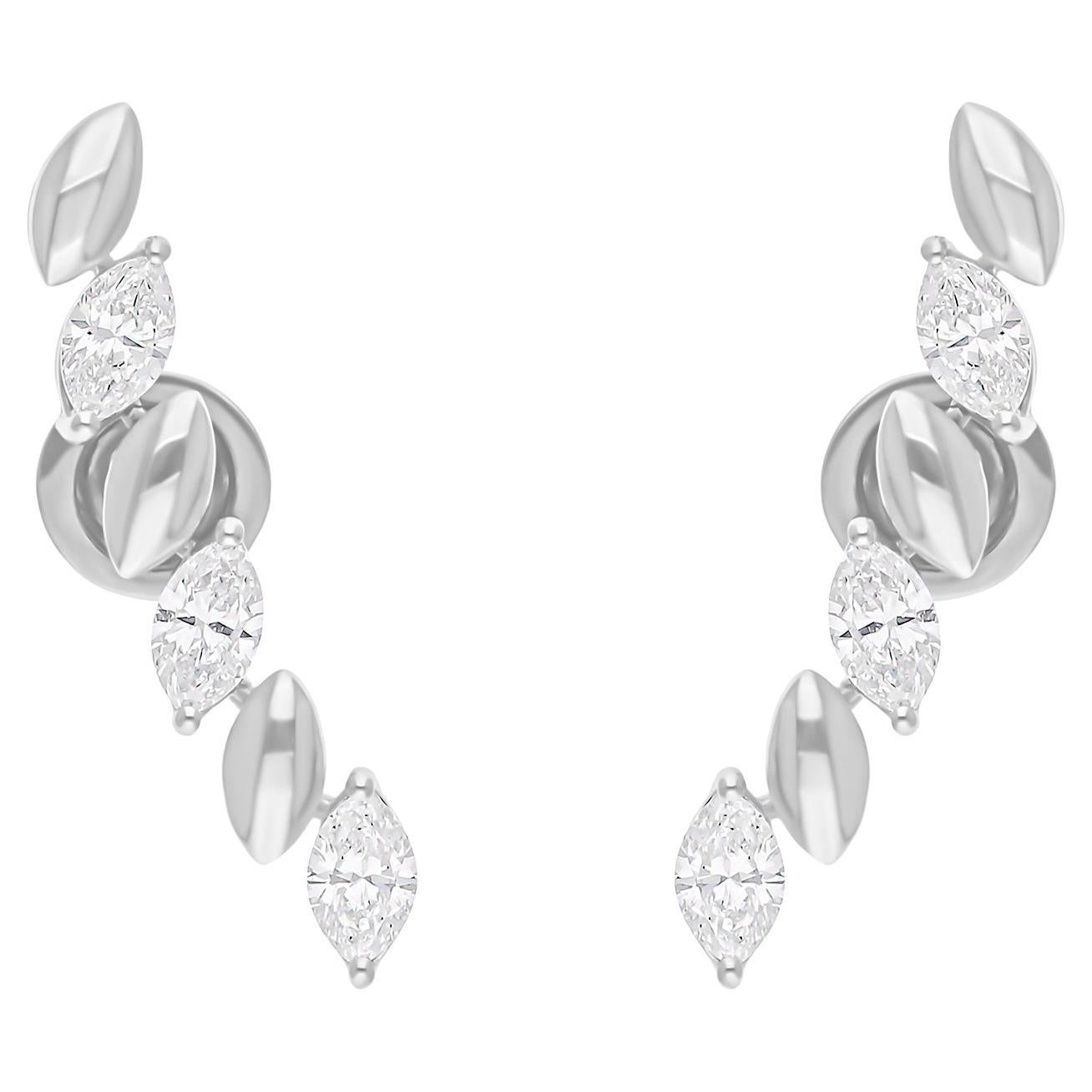 1.51 Carat SI Clarity HI Color Marquise Diamond Leaf Earrings 14k White Gold