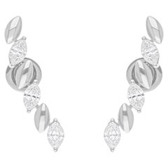 1.51 Carat SI Clarity HI Color Marquise Diamond Leaf Earrings 14k White Gold
