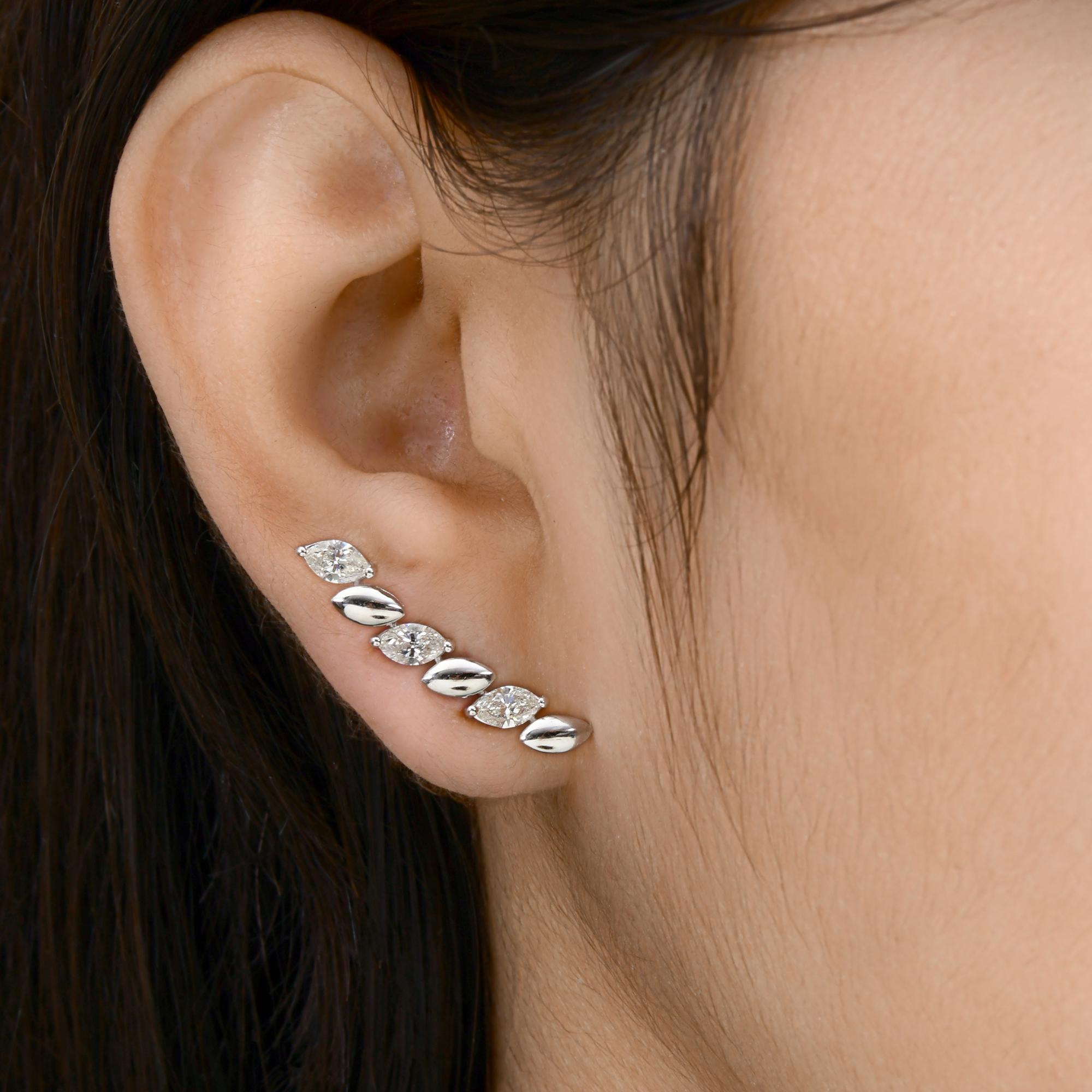 Marquise Cut 1.51 Carat SI Clarity HI Color Marquise Diamond Leaf Earrings 18k White Gold For Sale