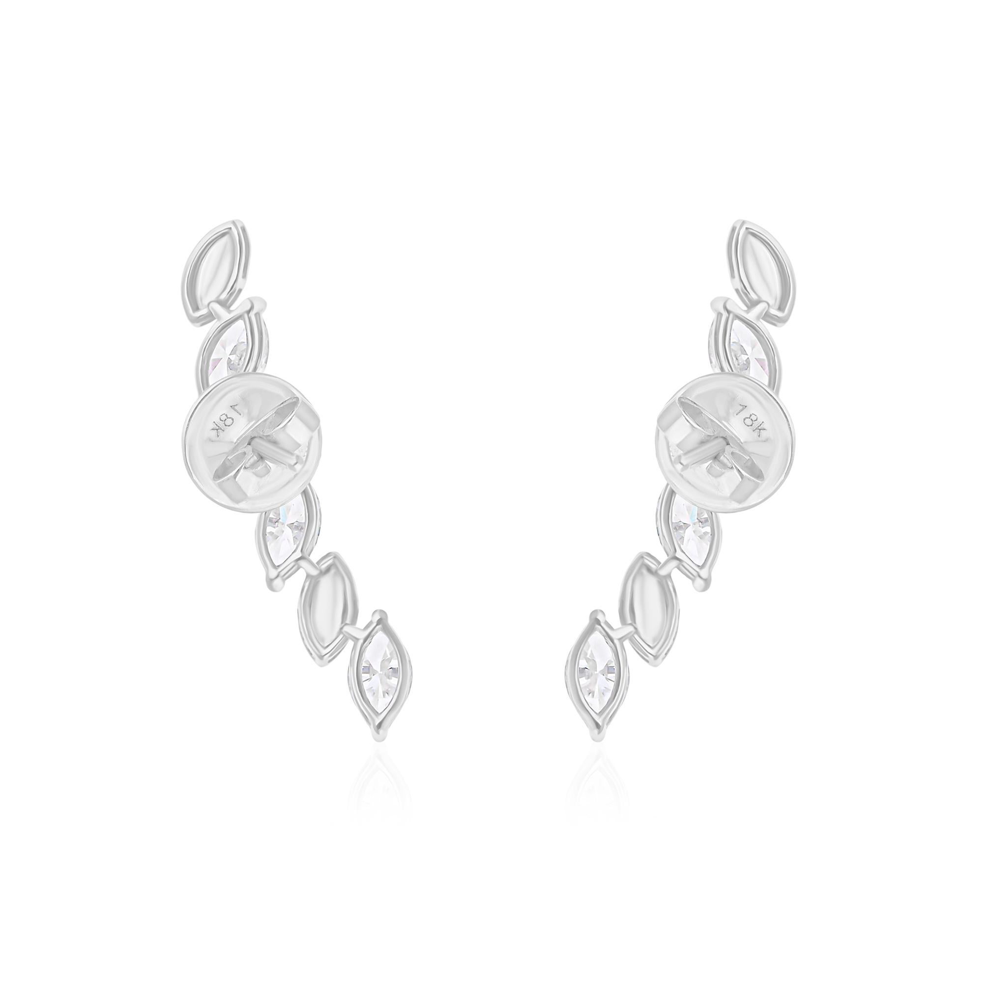 1.51 Carat SI Clarity HI Color Marquise Diamond Leaf Earrings 18k White Gold In New Condition For Sale In Diera, Dubai