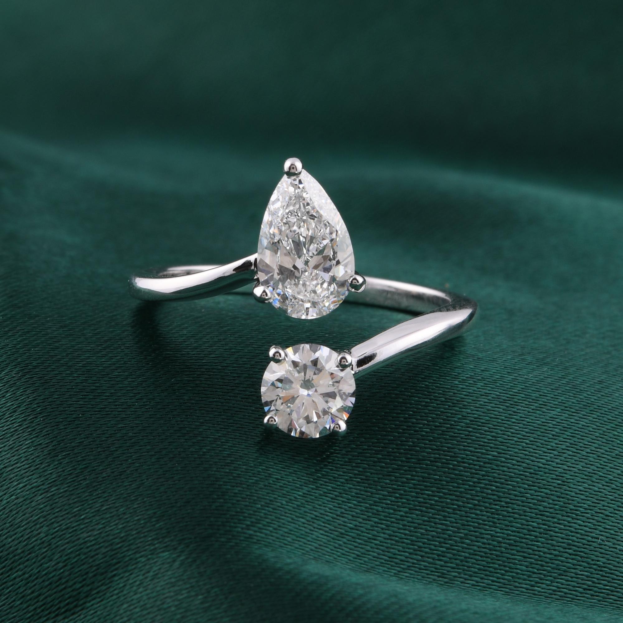 En venta: 1,51 quilates SI Claridad Color HI Diamante Redondo Pera Anillo Puño Oro Blanco 9 Quilates  2