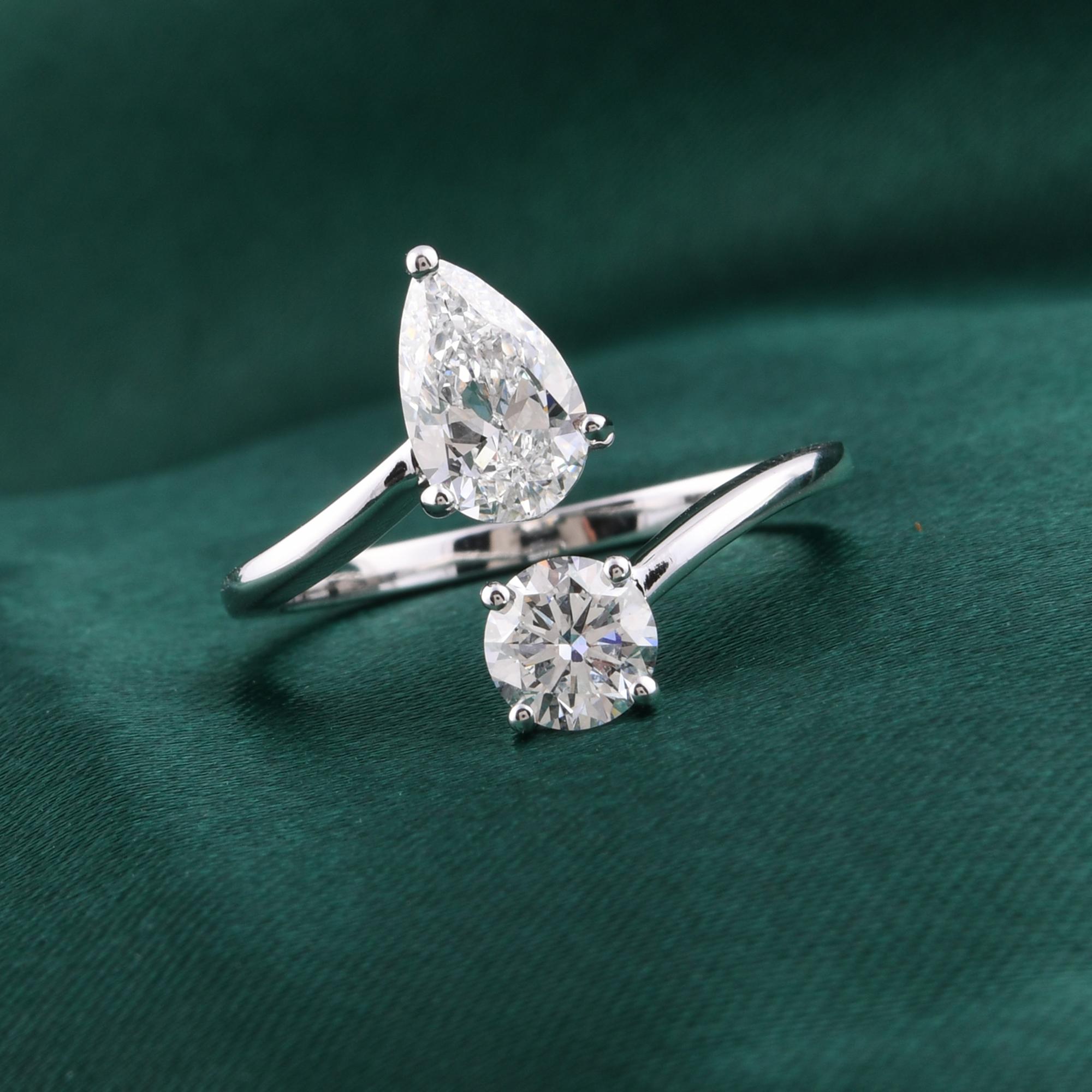 En venta: 1,51 quilates SI Claridad Color HI Diamante Redondo Pera Anillo Puño Oro Blanco 9 Quilates  4