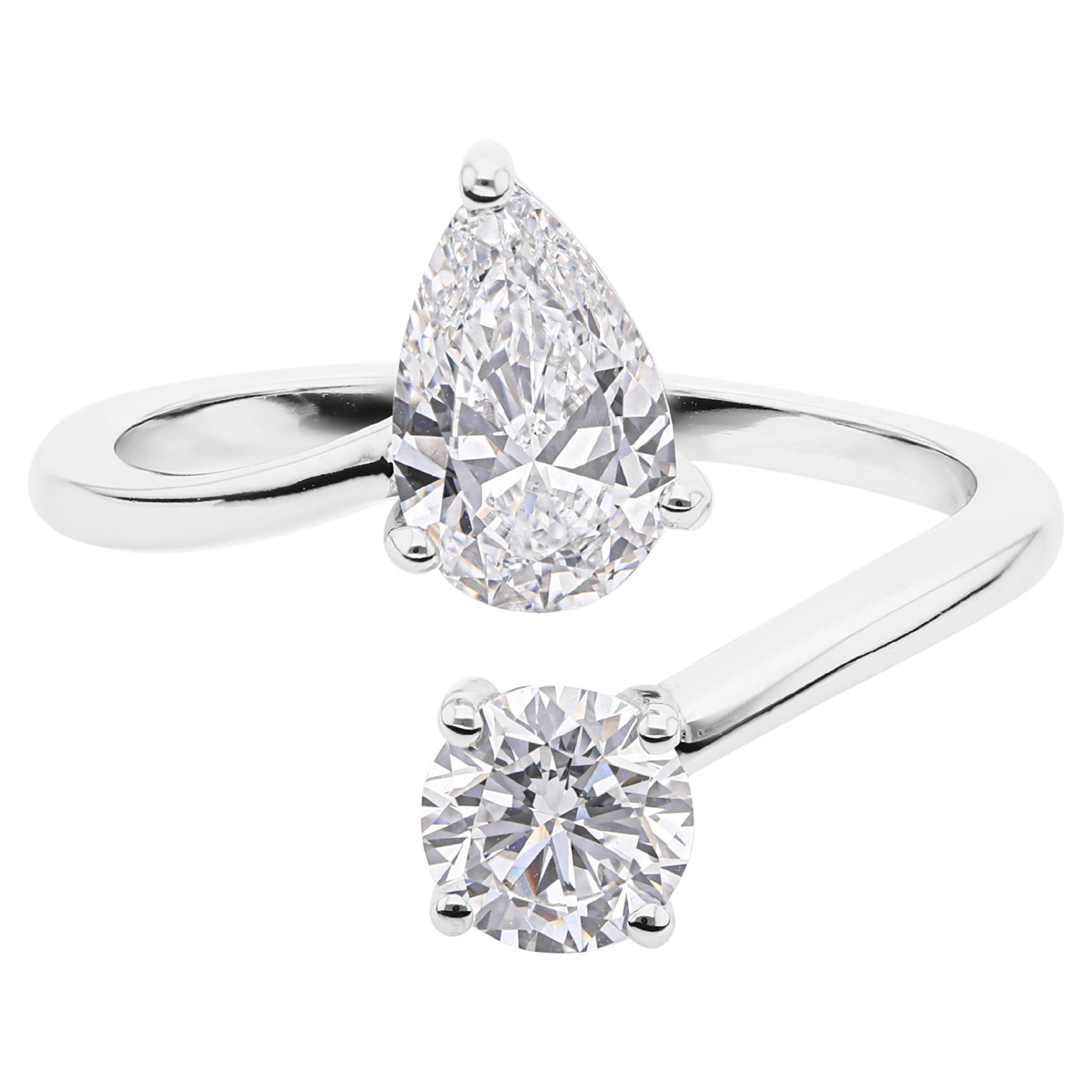 En venta: 1,51 quilates SI Claridad Color HI Diamante Redondo Pera Anillo Puño Oro Blanco 9 Quilates