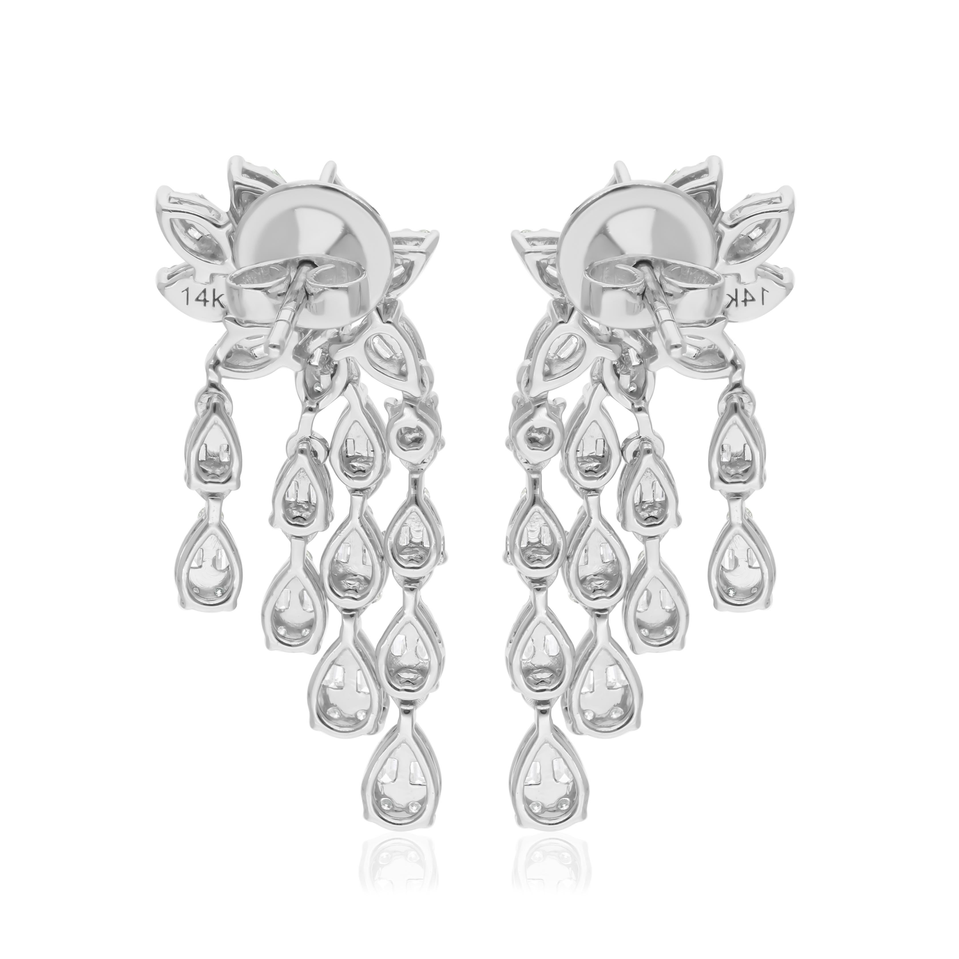 Women's 1.51 Carat SI/H Baguette Round Diamond Chandelier Earrings 18 Karat White Gold For Sale