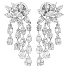 1.51 Carat SI/H Baguette Round Diamond Chandelier Earrings 18 Karat White Gold