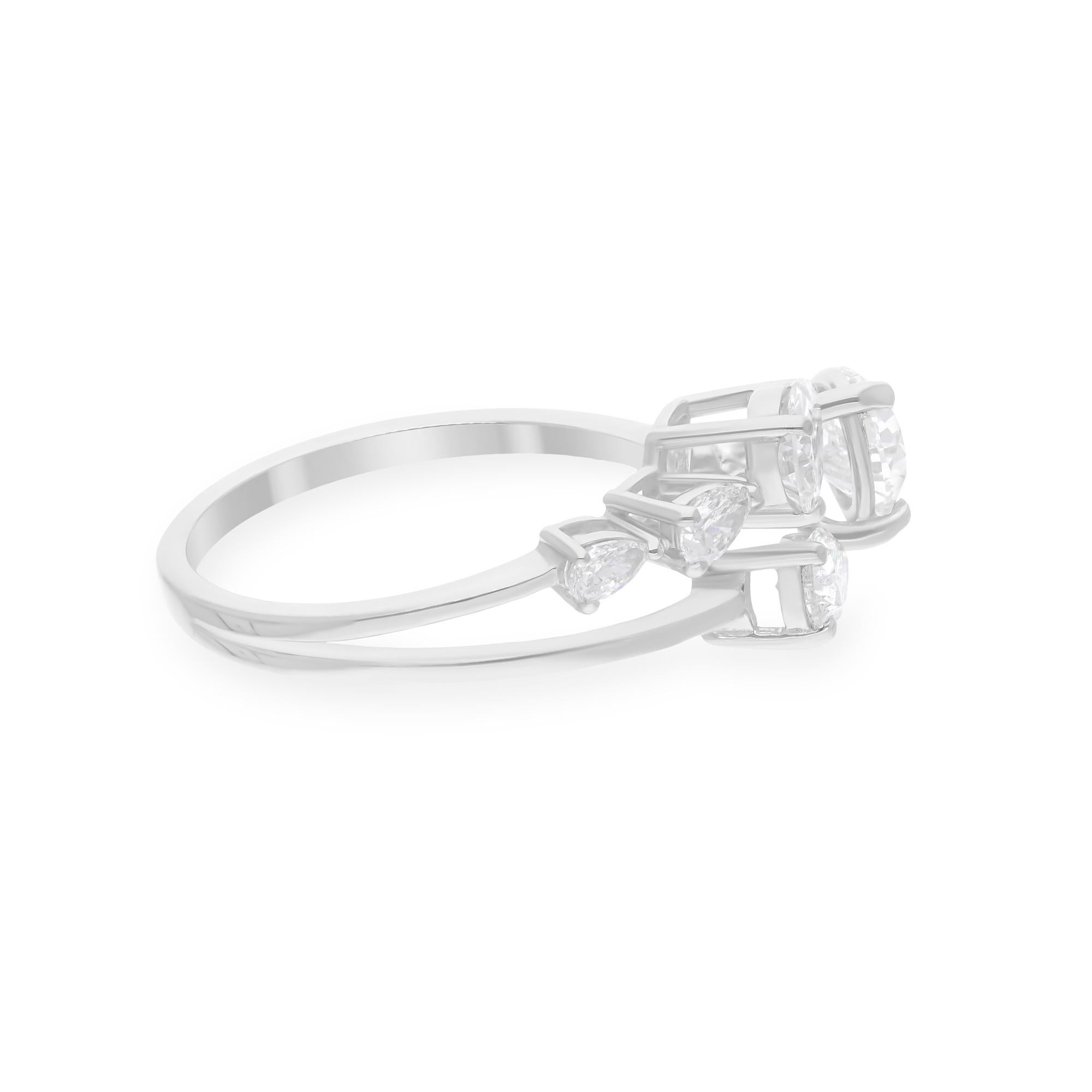 Modern 1.51 Carat SI/H Pear Brilliant Cut Diamond Cuff Ring 18 Karat White Gold Jewelry For Sale