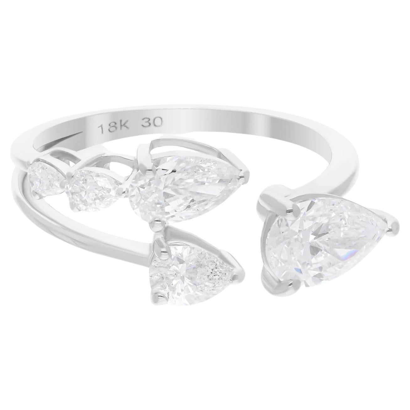 1.51 Carat SI/H Pear Brilliant Cut Diamond Cuff Ring 18 Karat White Gold Jewelry