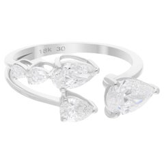 1.51 Carat SI/H Pear Brilliant Cut Diamond Cuff Ring 18 Karat White Gold Jewelry