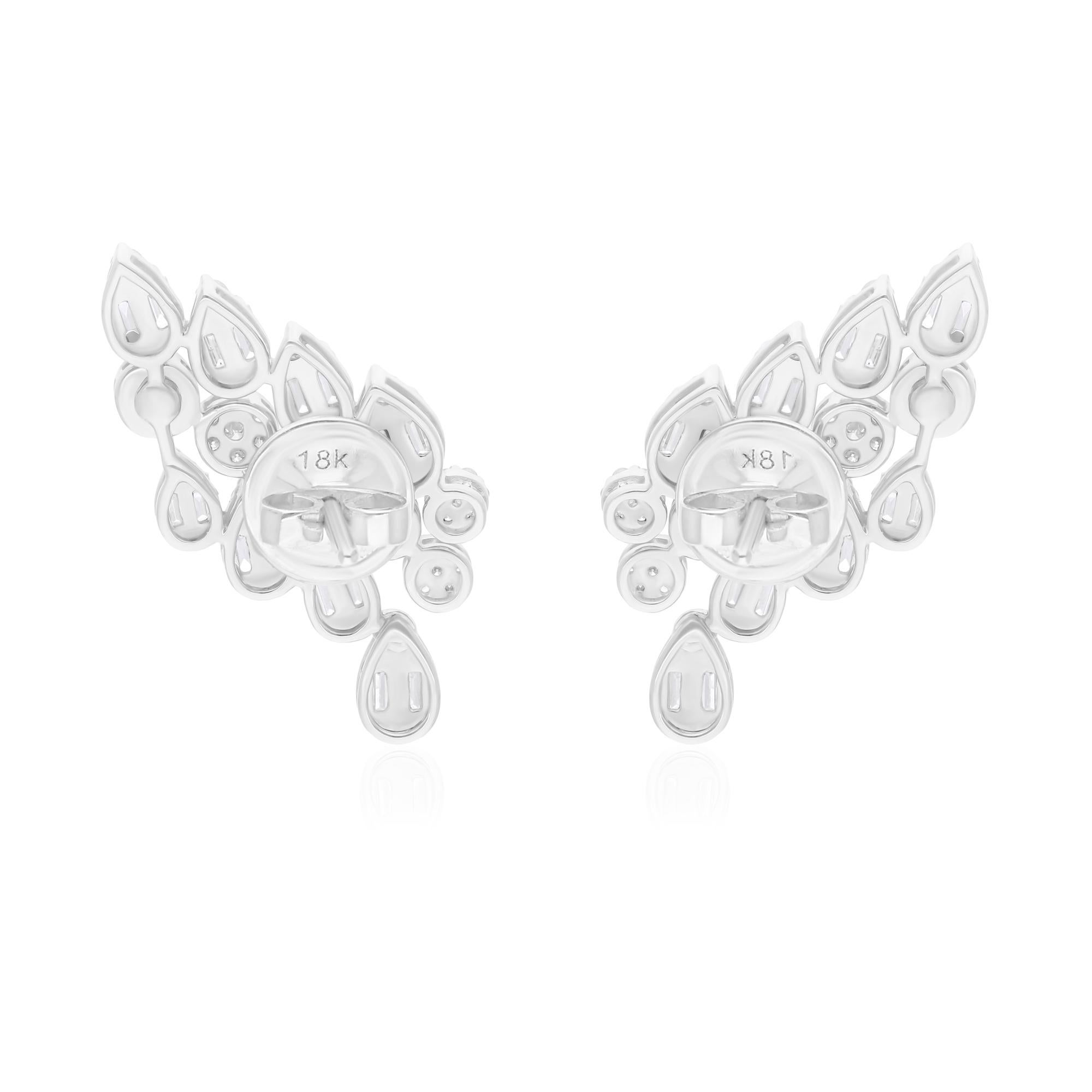 Boucles d'oreilles en or blanc 18 carats avec diamants taille baguette ronde 1,51 carat SI/H Neuf - En vente à Diera, Dubai