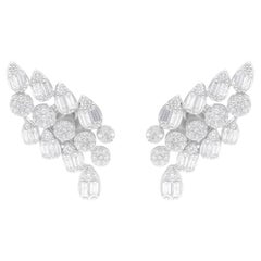 Boucles d'oreilles en or blanc 18 carats avec diamants taille baguette ronde 1,51 carat SI/H
