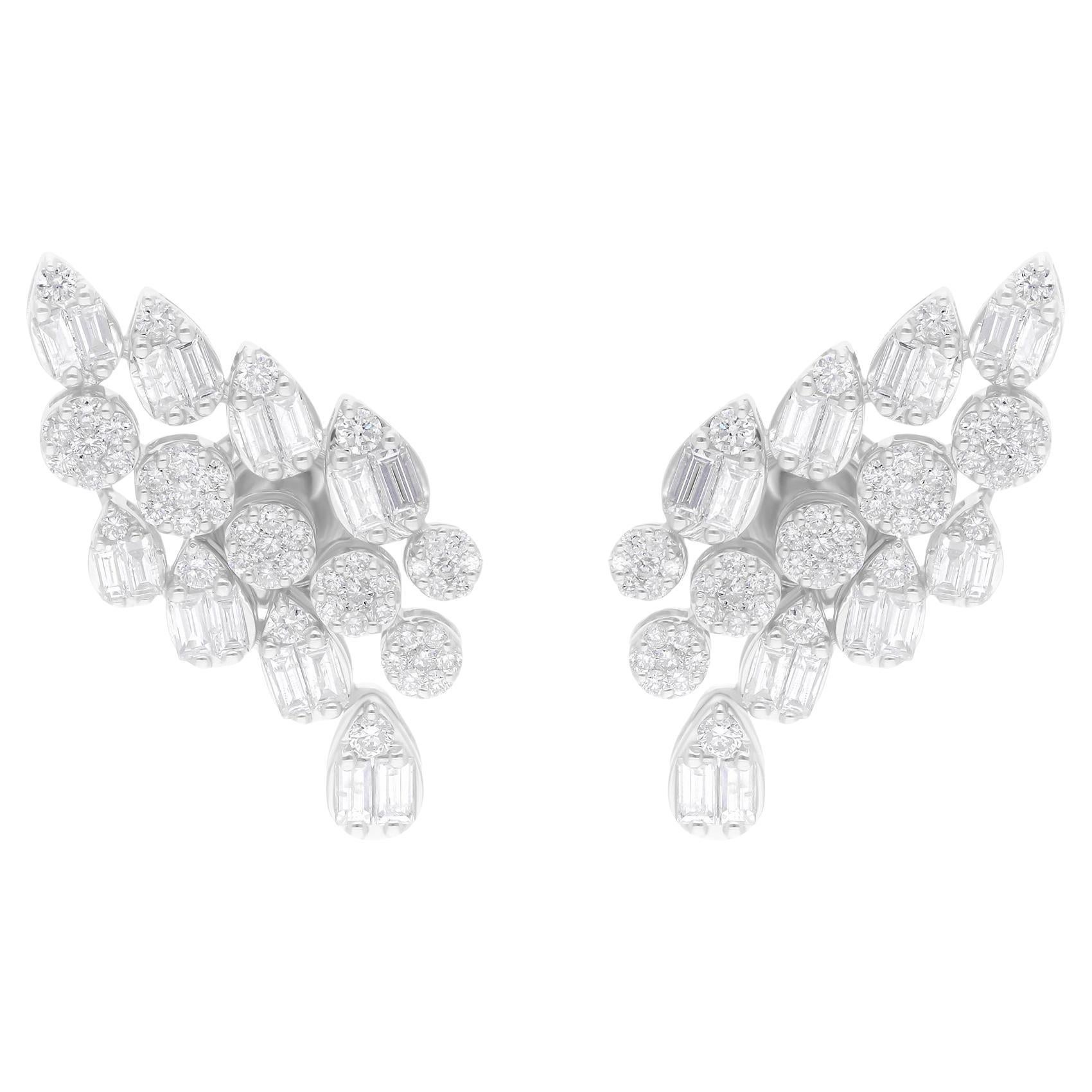 Orecchini con diamanti tondi Baguette da 1,51 carati SI/H Oro bianco 18 carati Gioielli di pregio