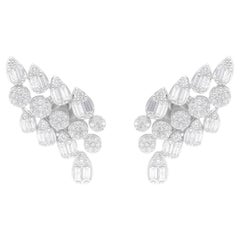 1.51 Carat SI/H Round Baguette Diamond Earrings 18 Karat White Gold Fine Jewelry