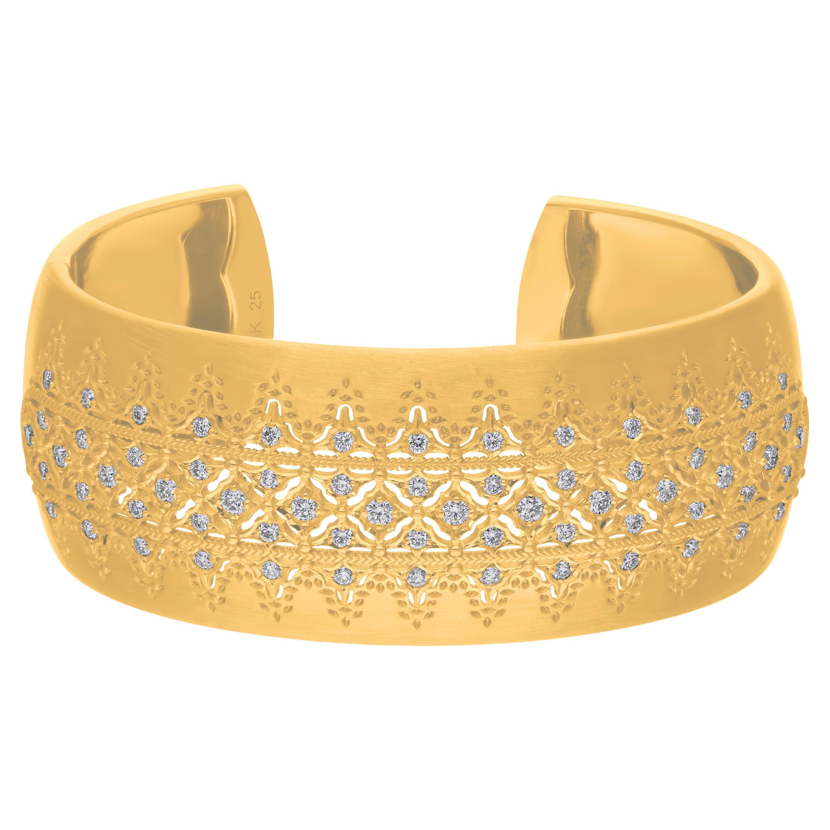 1.51 Carat SI/H Round Brilliant Cut Diamond Bangle Bracelet en or jaune 14 carats