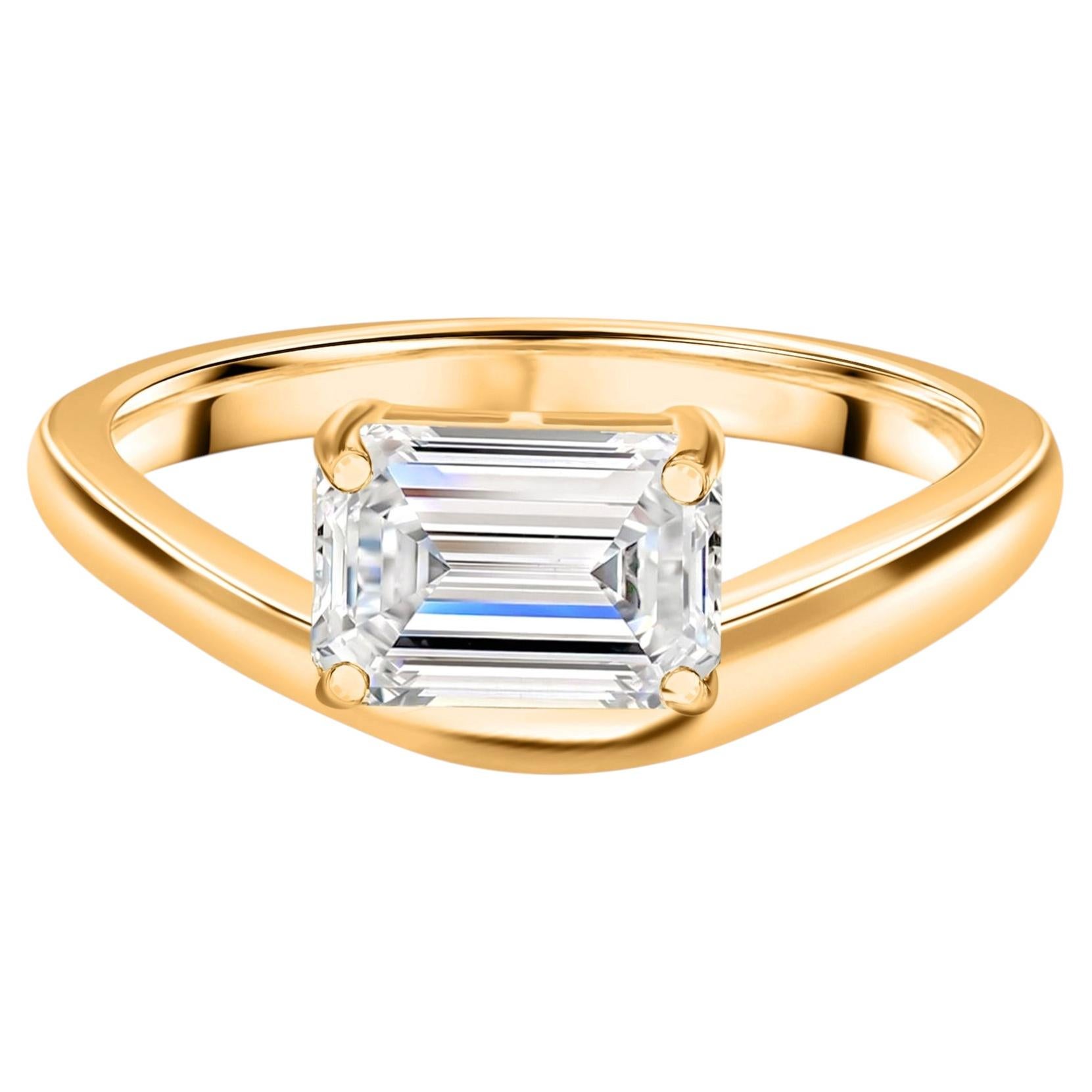 1.51Ct Natural Emerald Cut Diamond Solitaire Engagement Ring 18K Gold