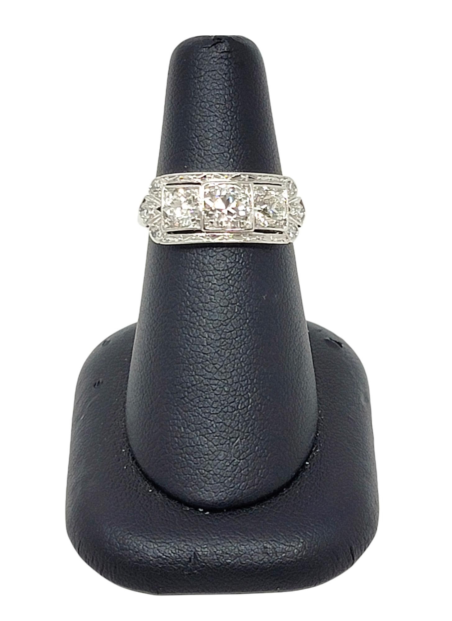 1.51 Carat Total Vintage Old European Cut Diamond Three Stone Engagement Ring 4