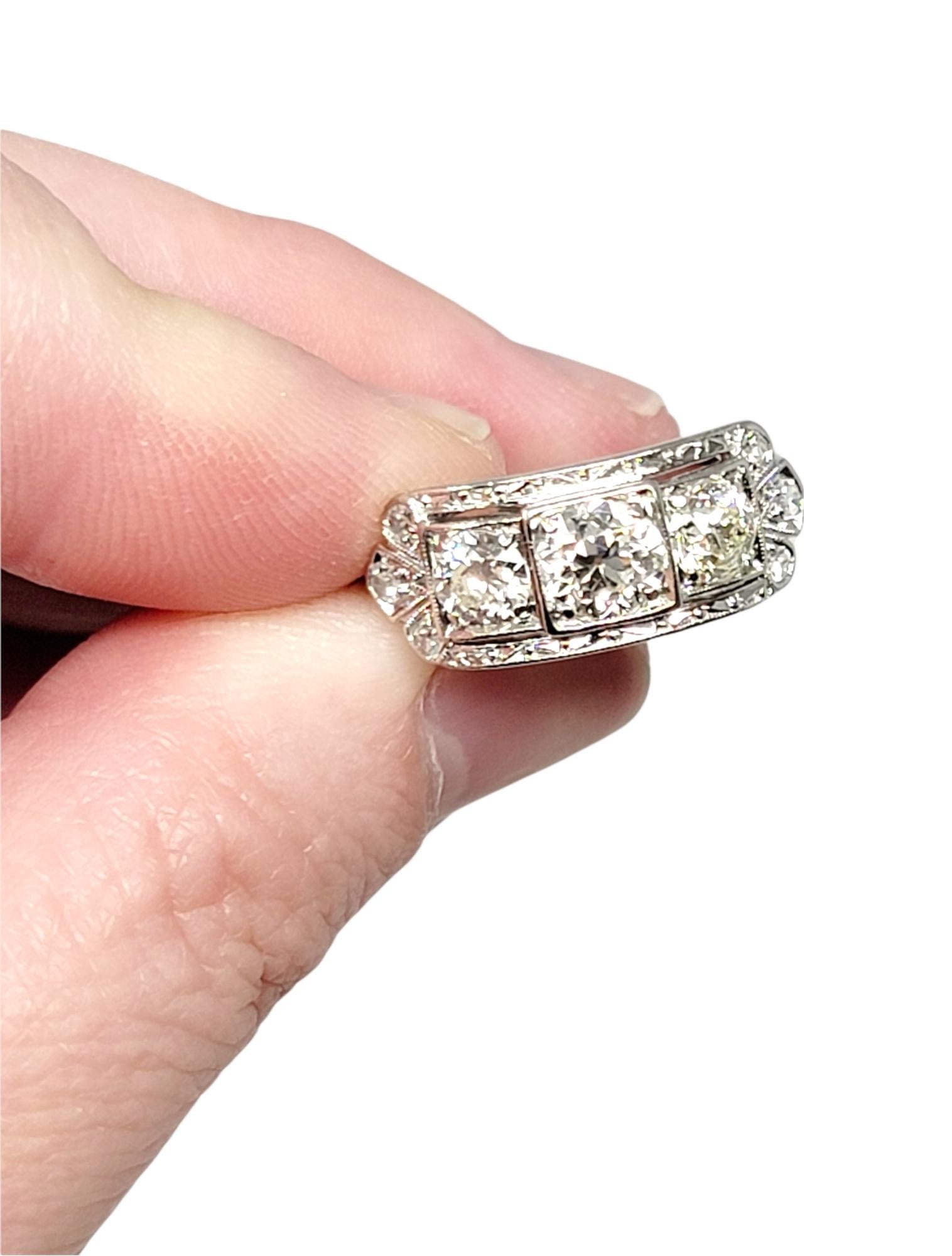Women's 1.51 Carat Total Vintage Old European Cut Diamond Three Stone Engagement Ring