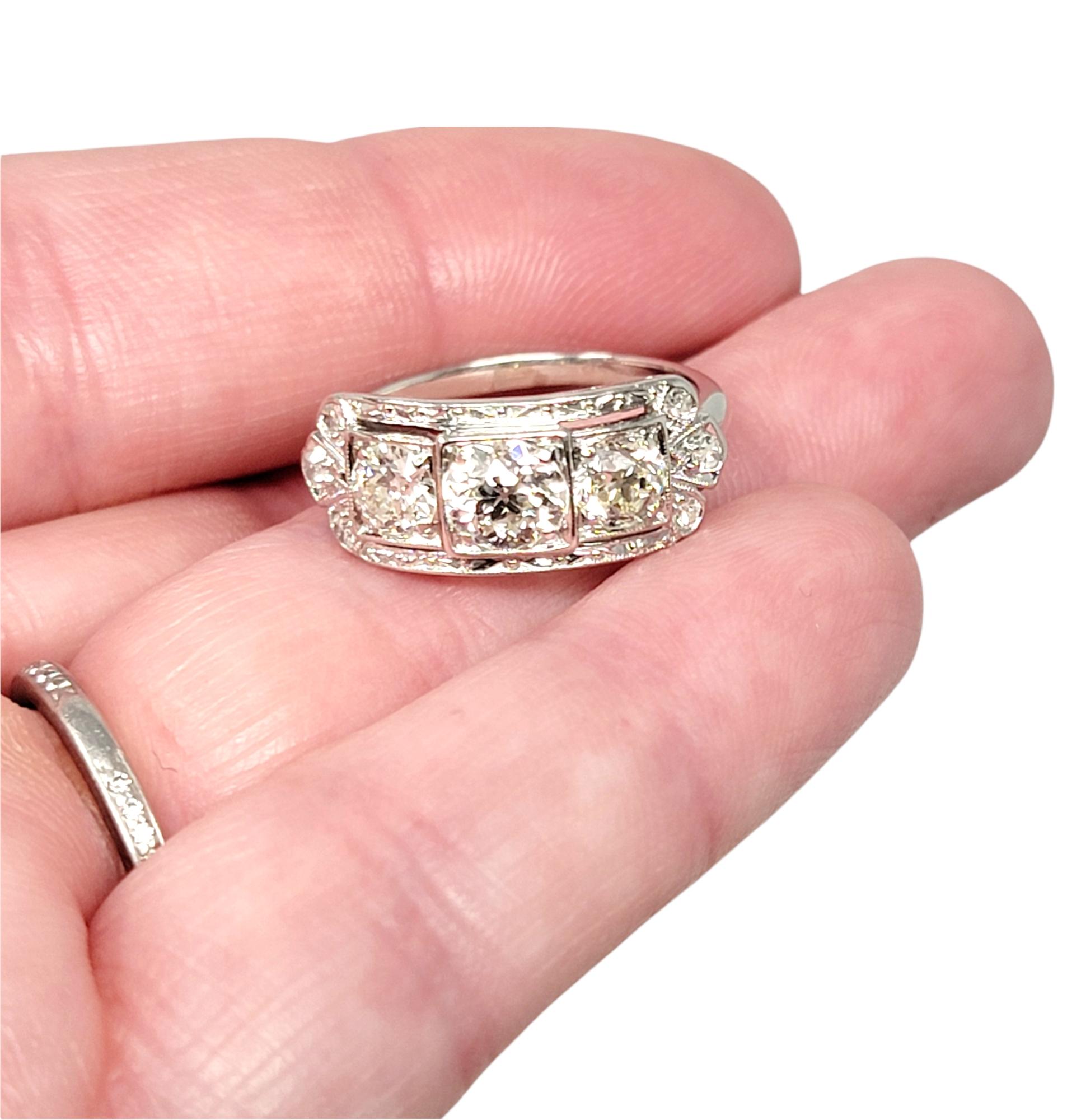 1.51 Carat Total Vintage Old European Cut Diamond Three Stone Engagement Ring 1