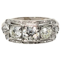 1.51 Carat Total Vintage Old European Cut Diamond Three Stone Engagement Ring