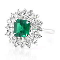 1.51 Carat Vivid Green, Colombian Emerald and Diamond Ring Set in Platinum