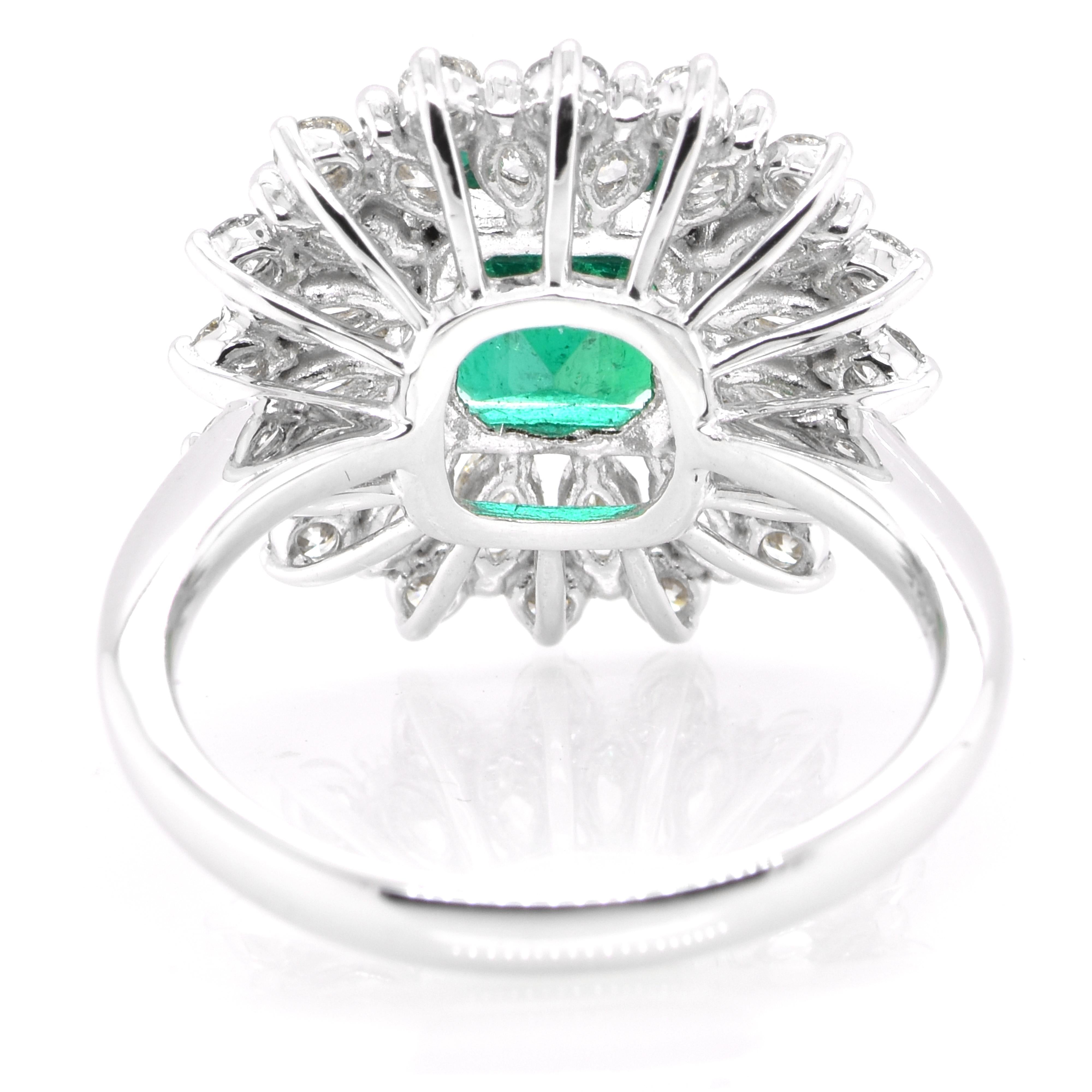 Modern 1.51 Carat Vivid Green, Colombian Emerald and Diamond Ring Set in Platinum For Sale