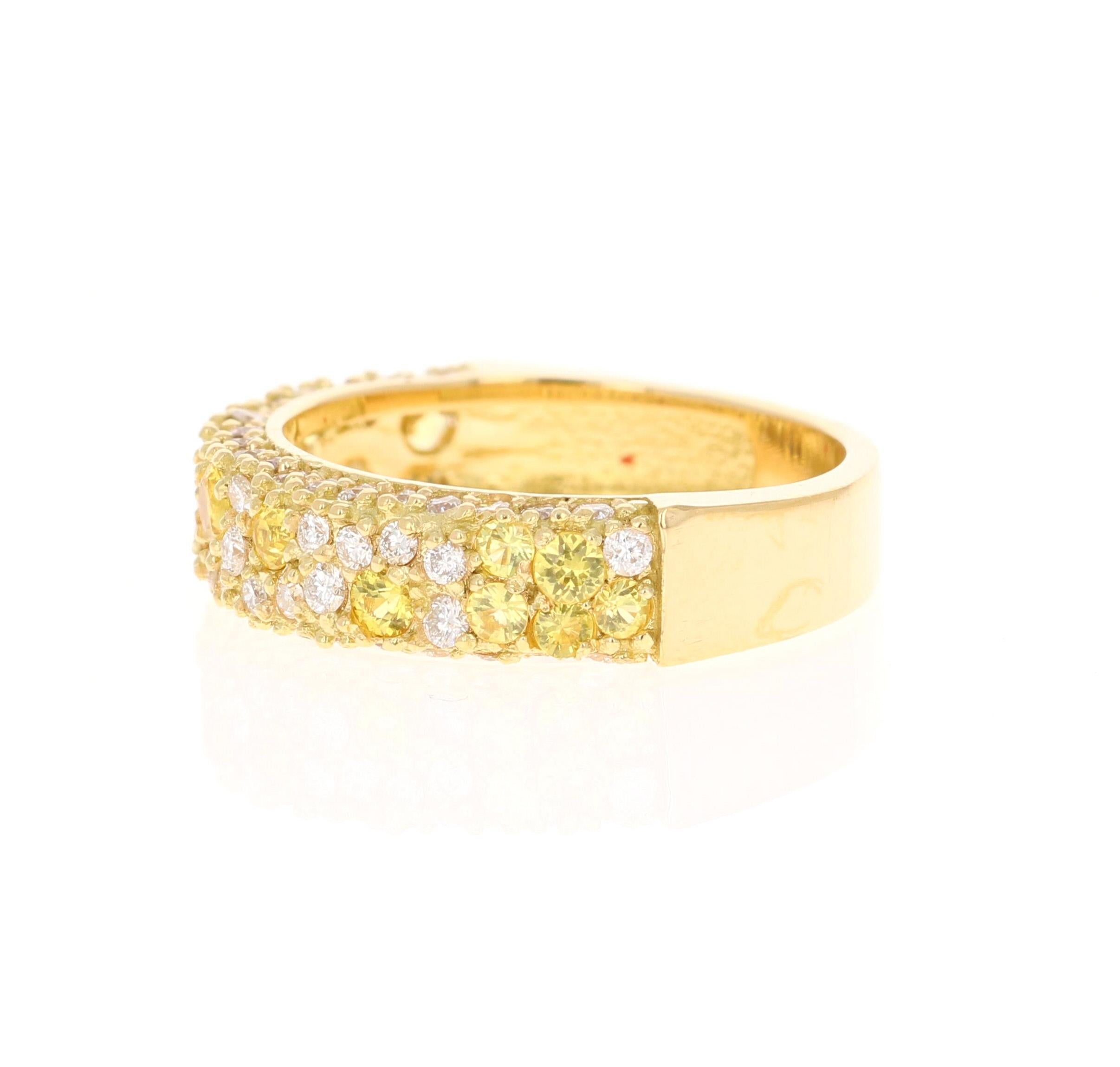Contemporary 1.51 Carat Yellow Sapphire and White Diamond Yellow Gold Ladies Band For Sale