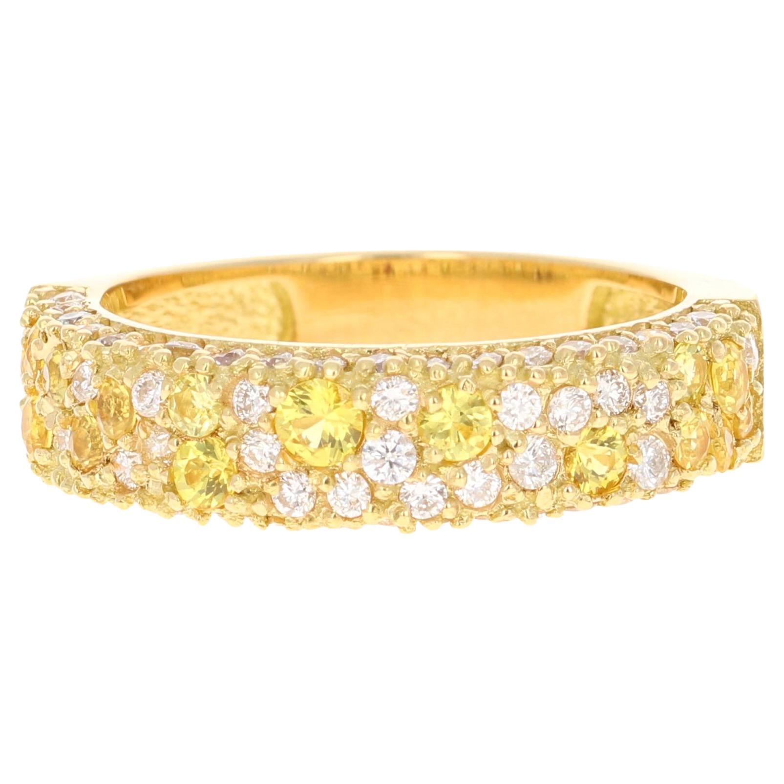 1,51 Karat Gelber Saphir und Weißer Diamant Gelbgold Damenband