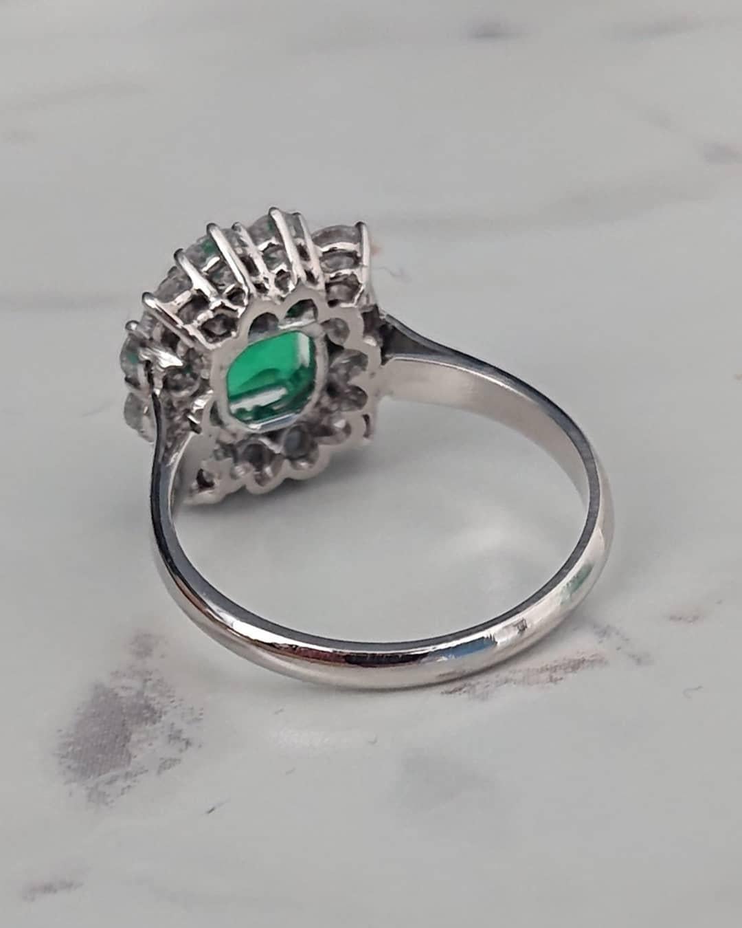 1.51 Carat Colombian Emerald Diamond and Platinum Cluster Ring with Certificate 3