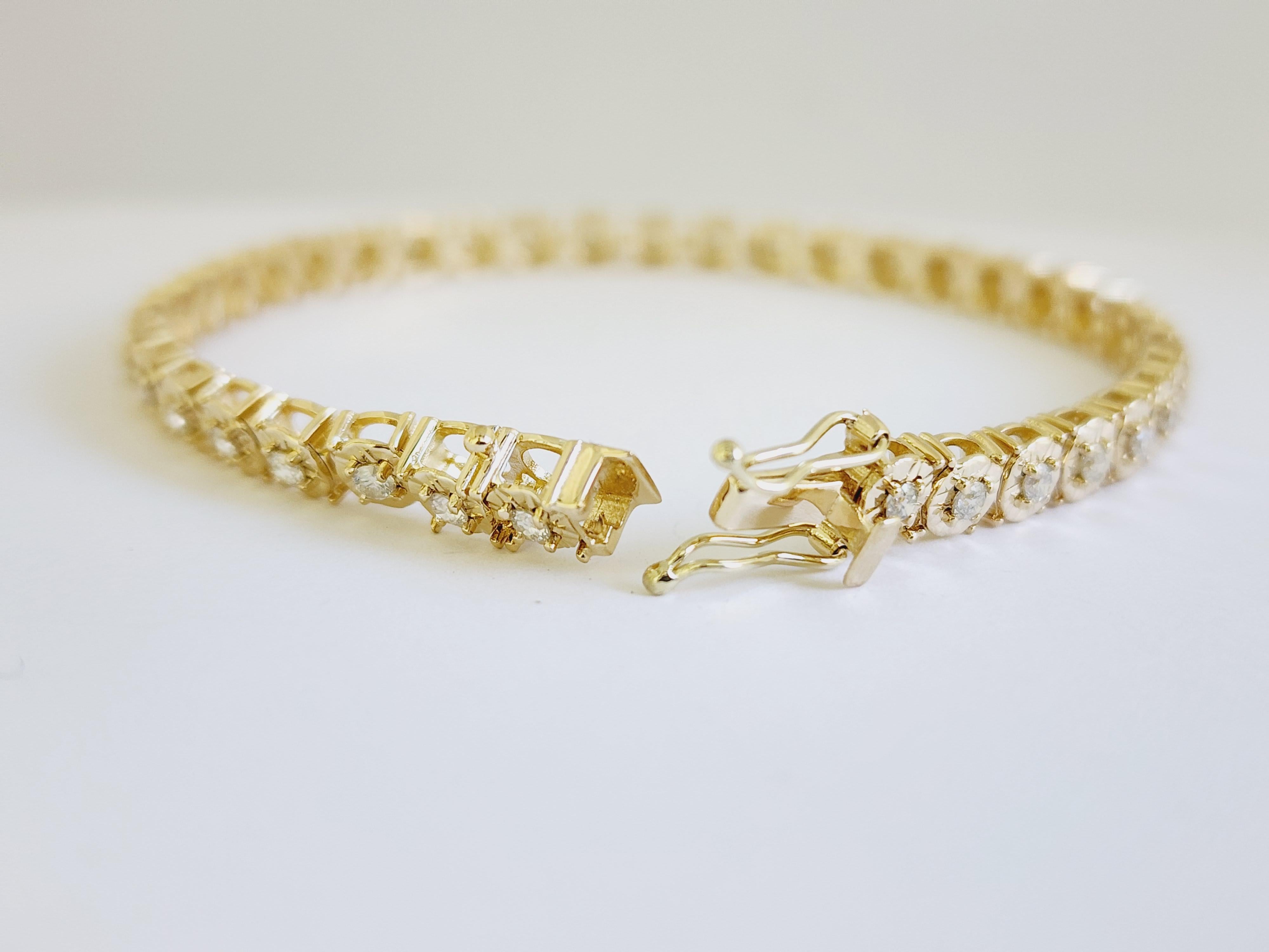 1.51 Carats Diamond Cut Miracle Illusion Tennis Bracelet 14 Karat Yellow Gold In New Condition In Great Neck, NY