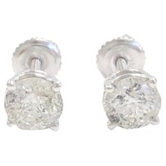 1.51 Carats Natural Diamond Round Shape Studs 14 Karat White Gold