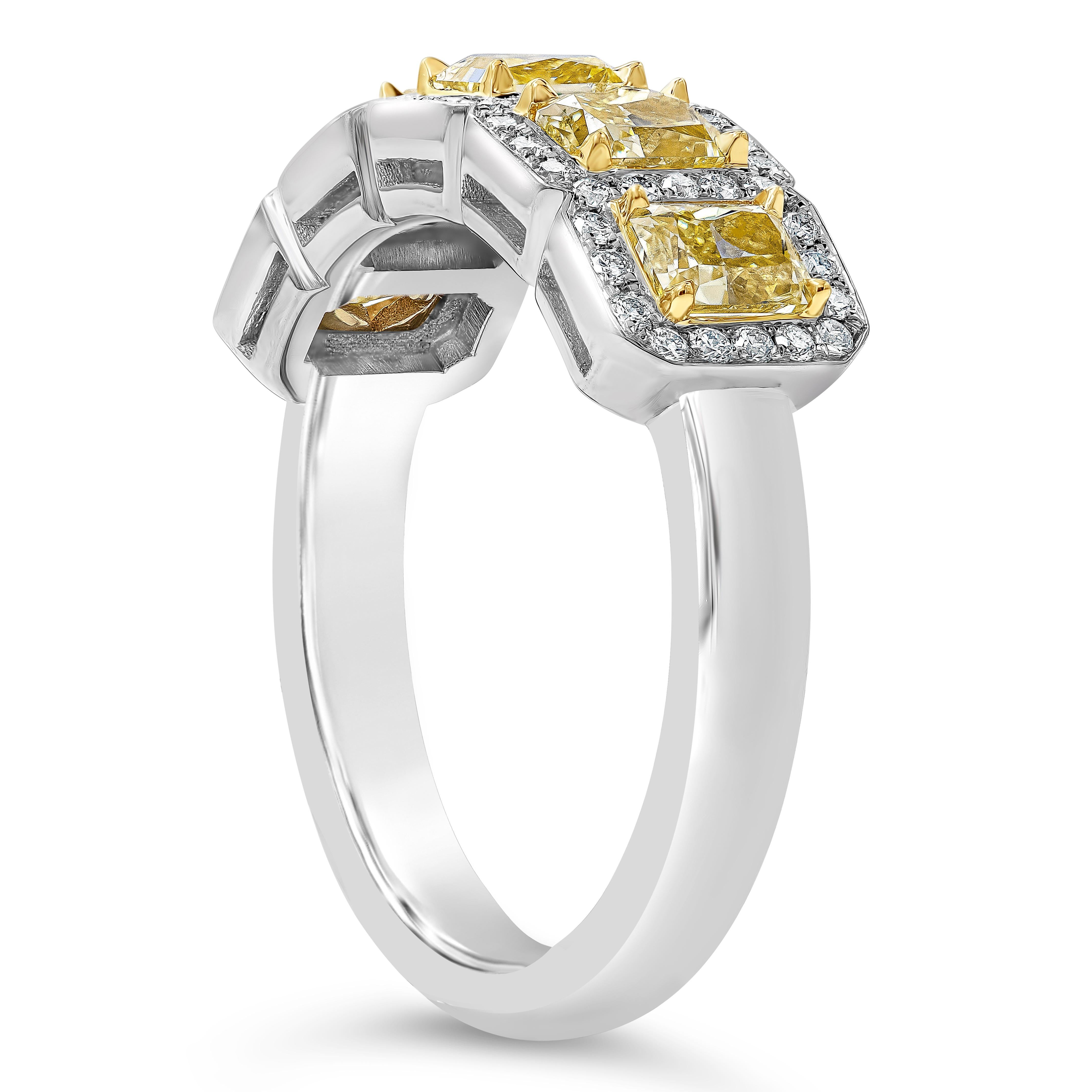 Contemporain Roman Malakov, alliance à cinq pierres avec halo de diamants jaunes fantaisie de 1,51 carat en vente