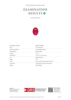 1.51 Carats Unheated GRS First Page Pigeon Blood Ruby Ring/Pendant
