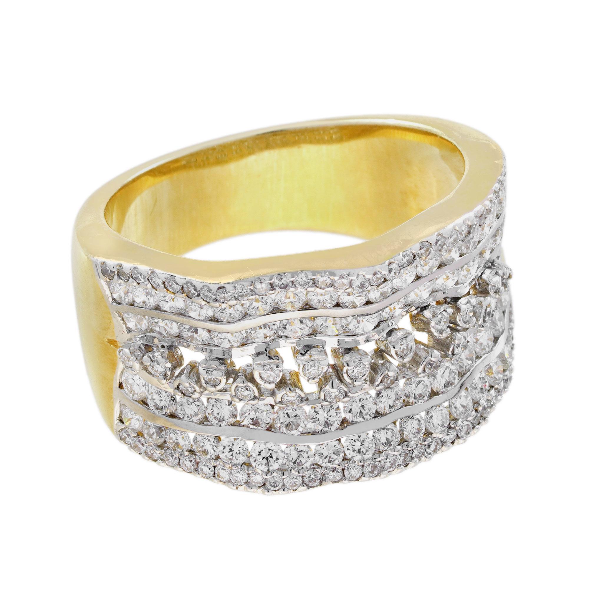 Art Deco 1.51 Ct. Diamond Unisex Wide Band Ring in 18K Yellow Gold
