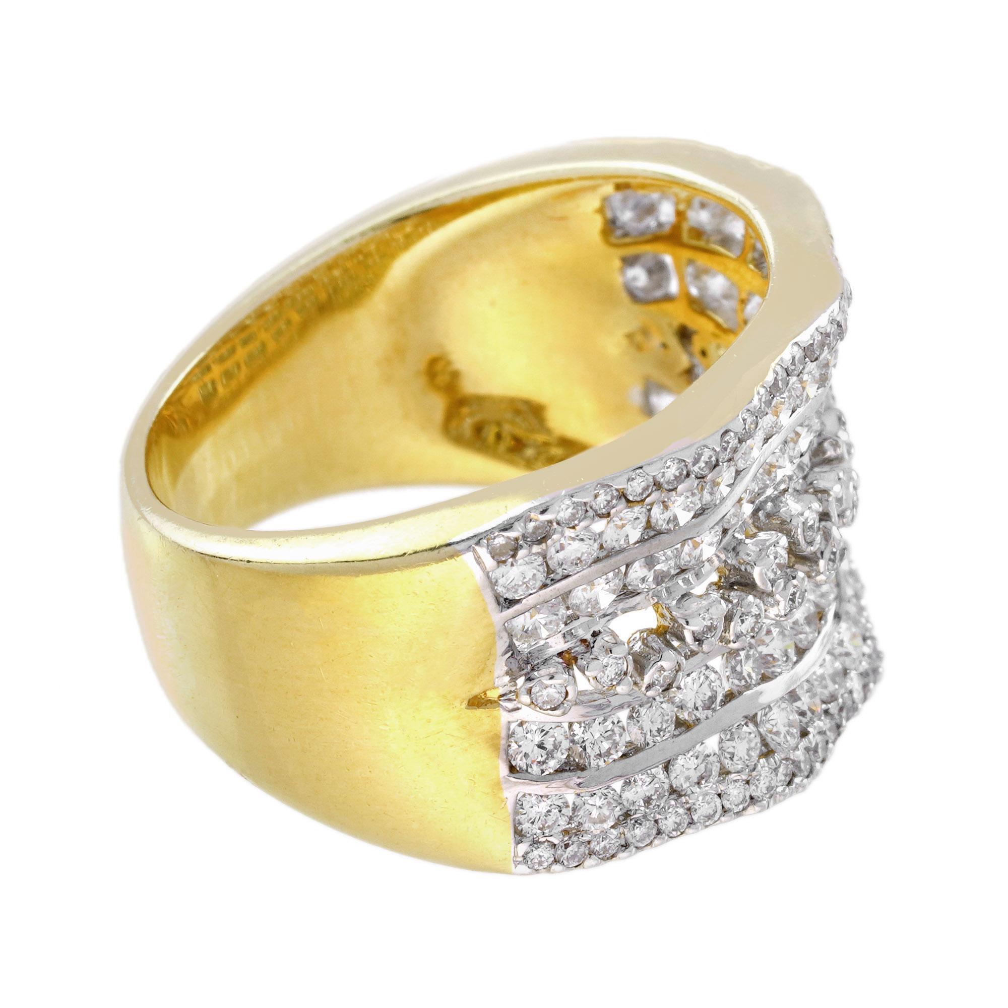 Round Cut 1.51 Ct. Diamond Unisex Wide Band Ring in 18K Yellow Gold