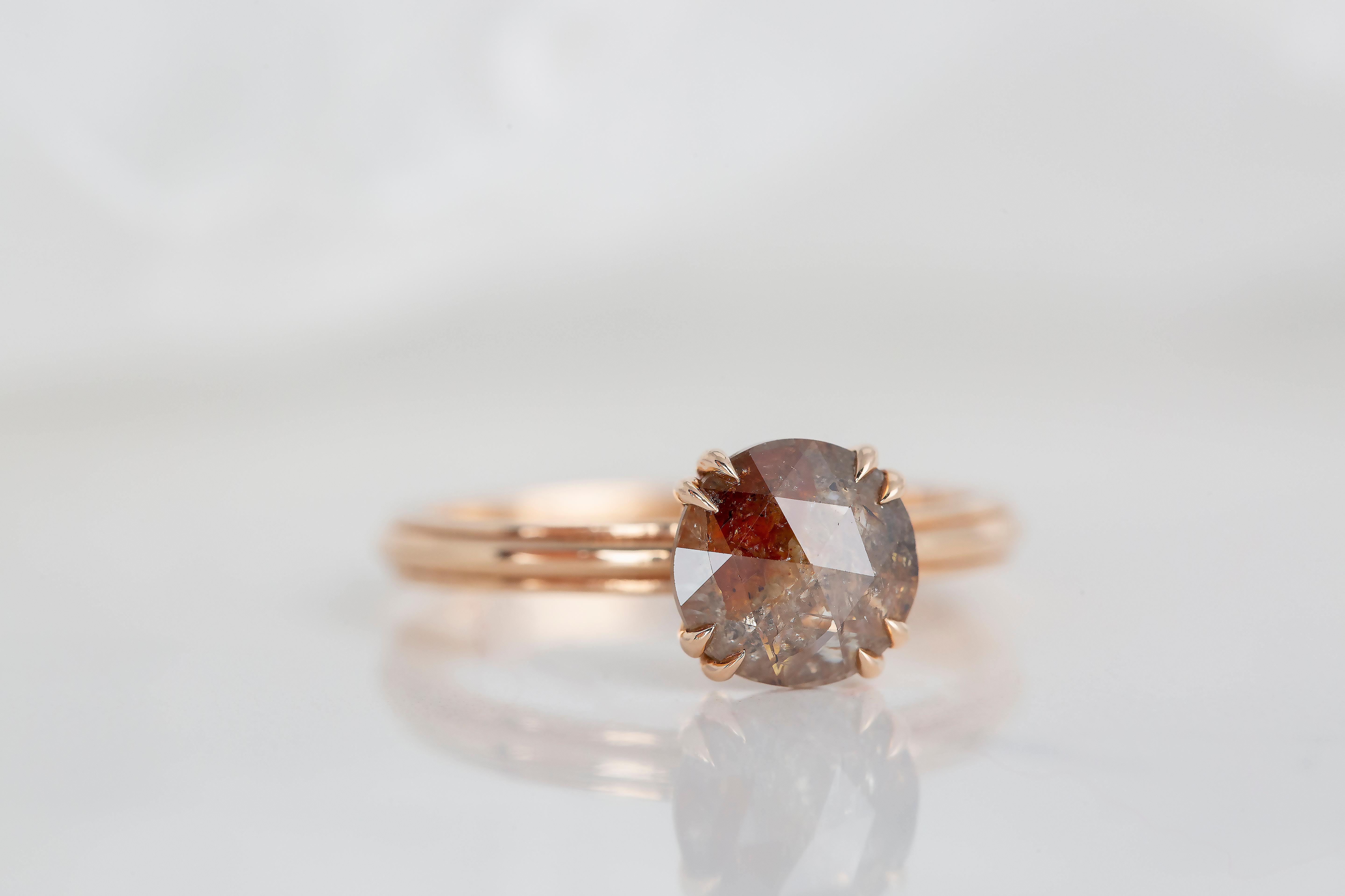 1.51 Ct Rose Cut Salt and Pepper Diamond 14K Gold Engagement Solitaire Ring 13