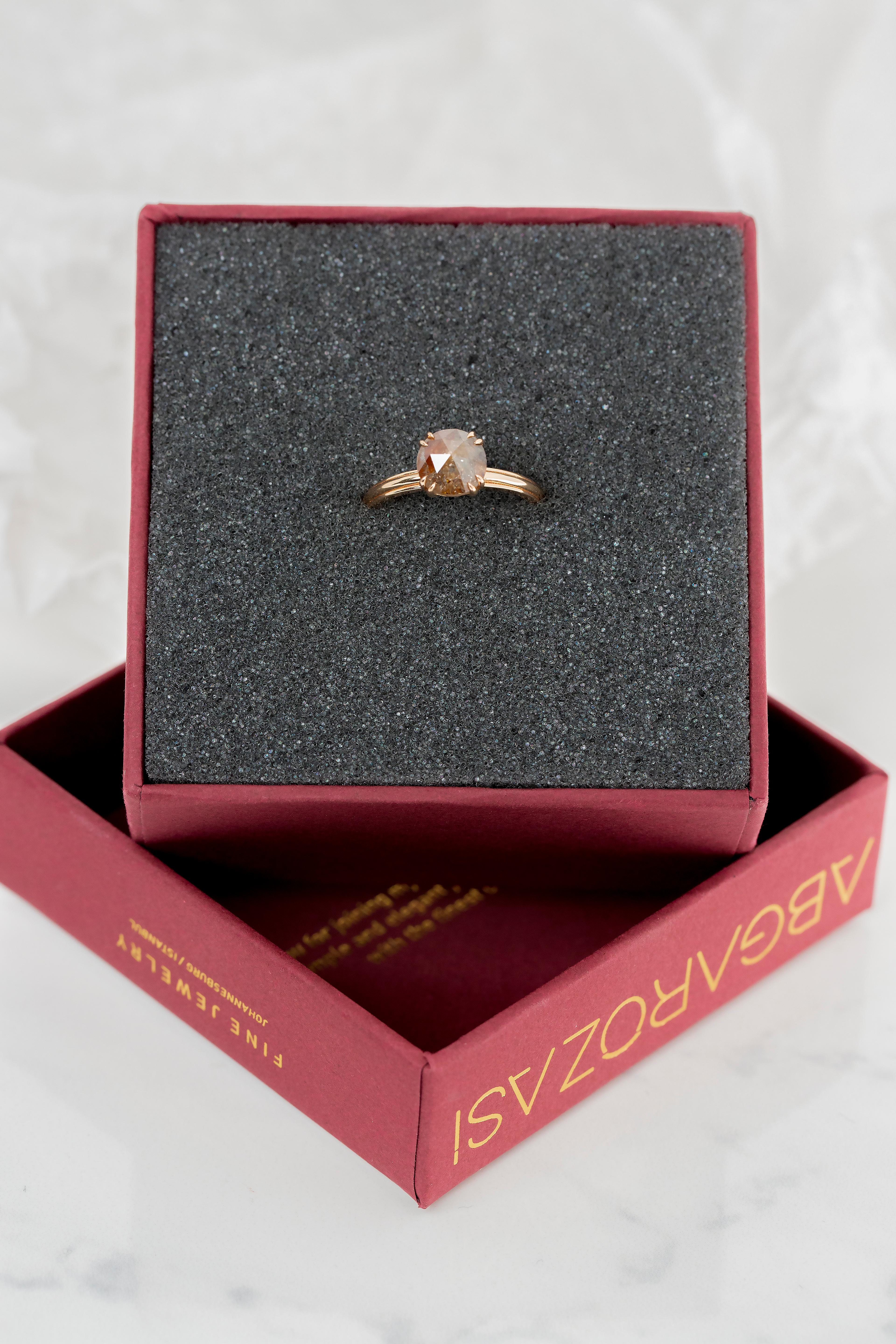 For Sale:  1.51 Ct Rose Cut Salt and Pepper Diamond 14K Gold Engagement Solitaire Ring 17