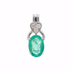 1.51 Cts. Natural Emerald Diamond Gold Pendant 18K White Gold Natural Diamond