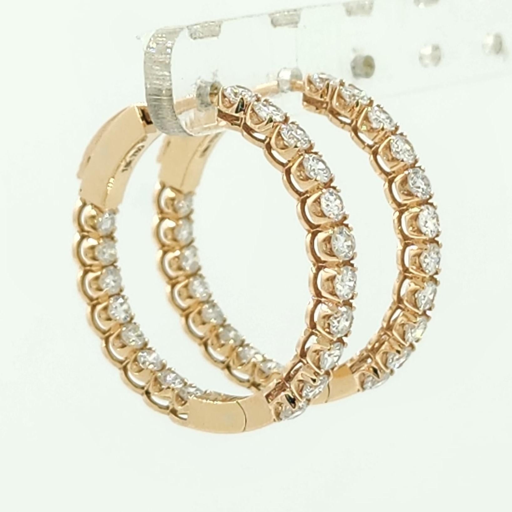 1.51Carat Diamond Hoop Earrings in 18 Karat Rose Gold In New Condition For Sale In Hong Kong, HK