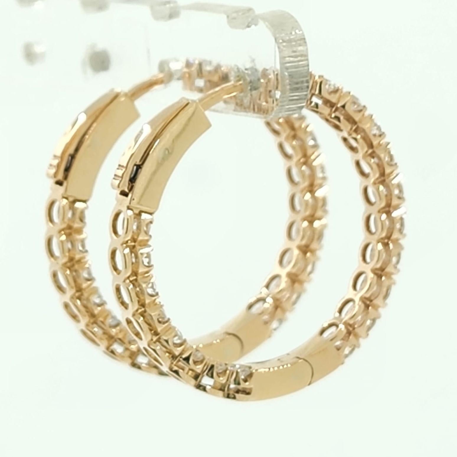 1.51Carat Diamond Hoop Earrings in 18 Karat Rose Gold For Sale 1