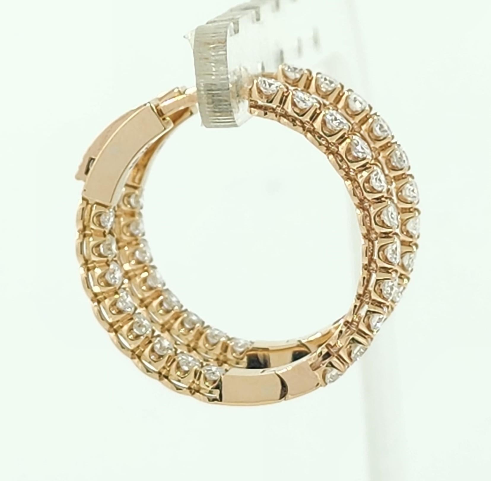 1.51Carat Diamond Hoop Earrings in 18 Karat Rose Gold For Sale 2