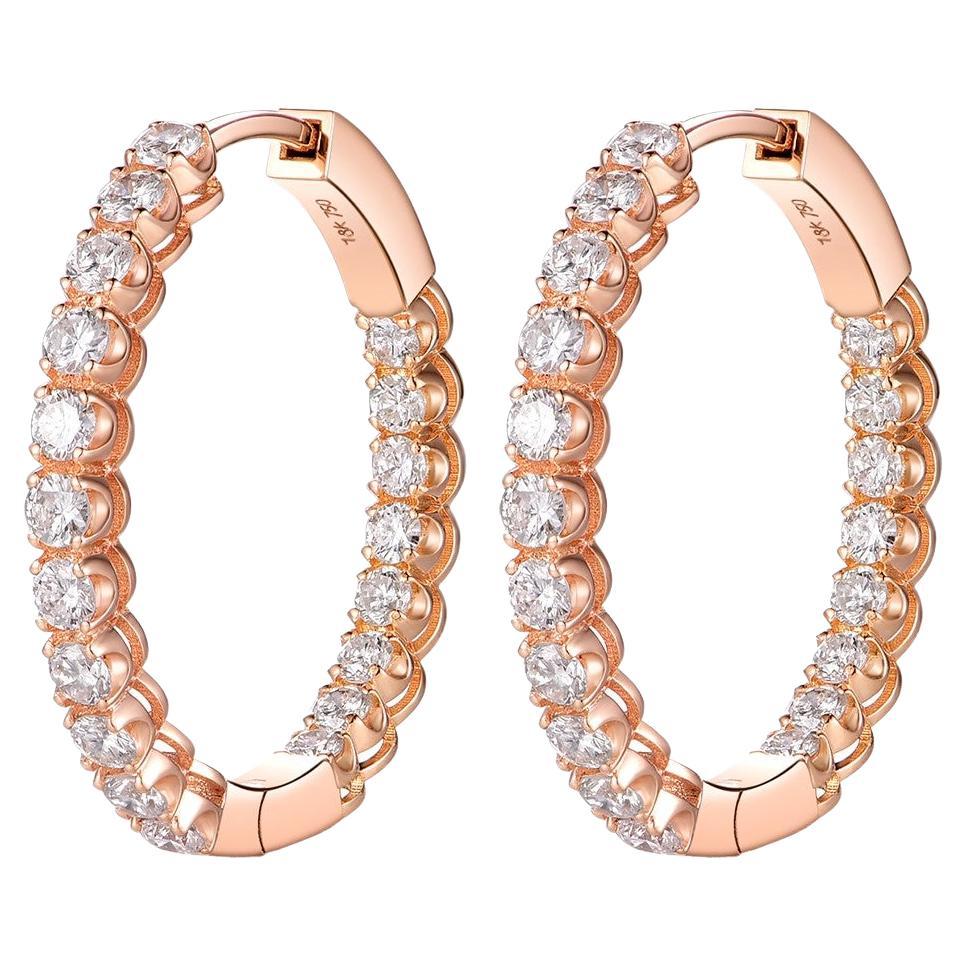 1.51Carat Diamond Hoop Earrings in 18 Karat Rose Gold For Sale