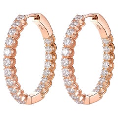 1.51 Total Carat Diamond Hoop Earrings in 18 Karat Rose Gold