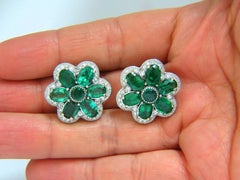15.10 Carat Natural Vibrant Green Emerald Diamond Cluster Earrings Clip
